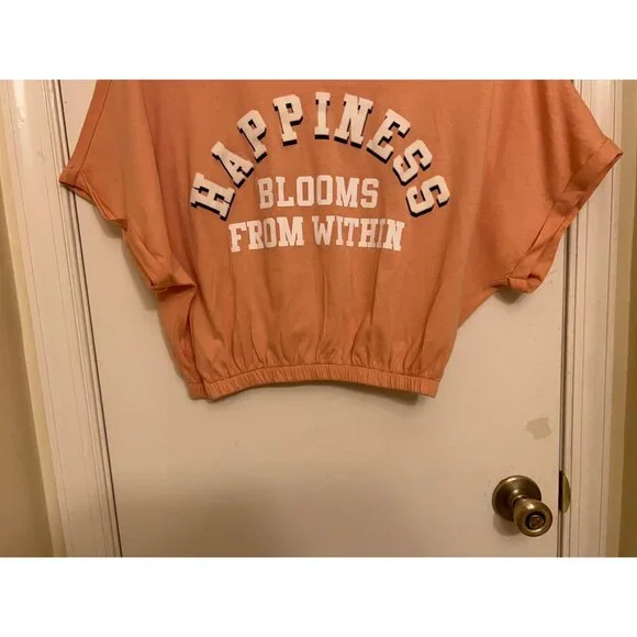 Cropped Top ~ Oversized~Women~Tee Shirt~Peach Size M - Picture 2 of 11
